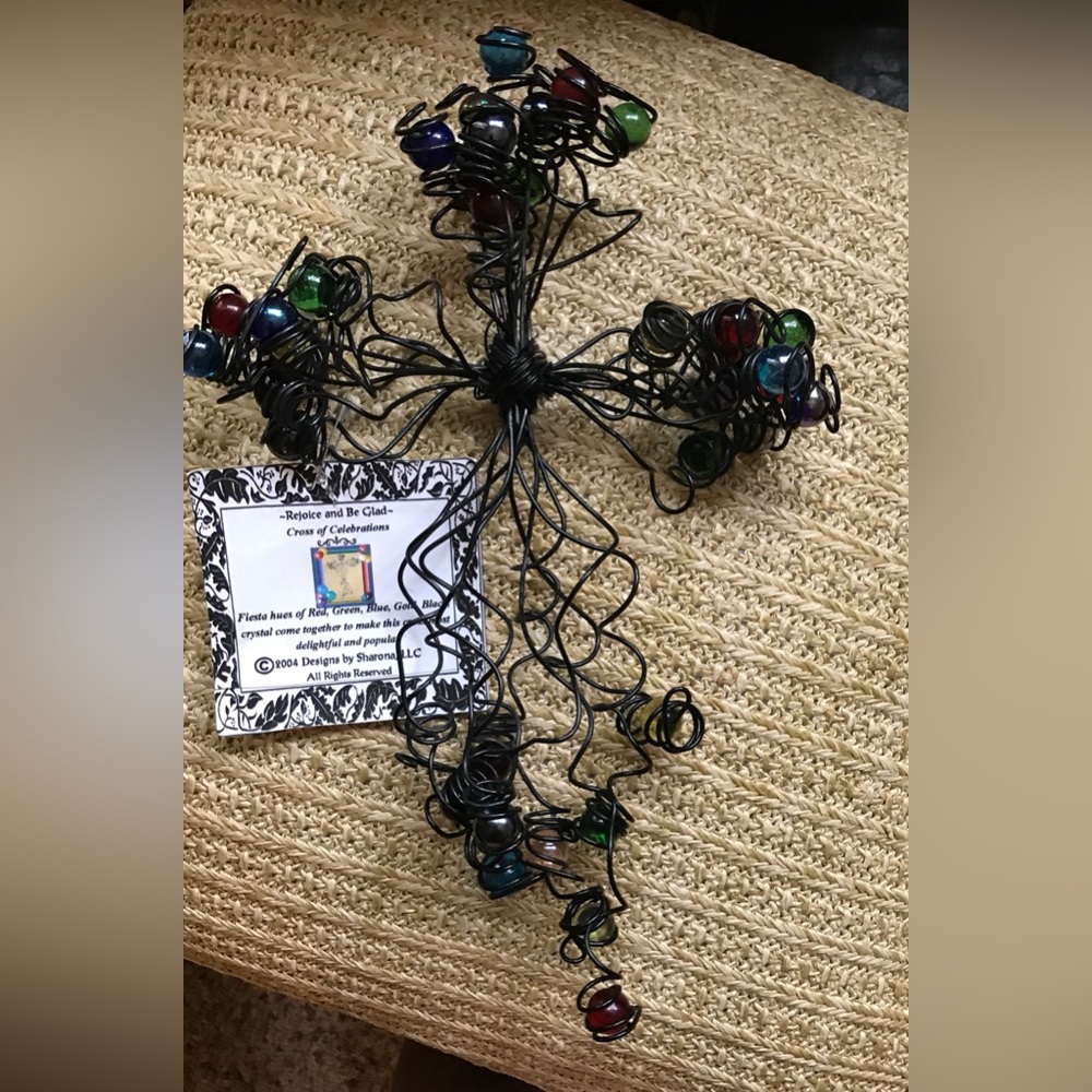 Handcrafted Decorative Wire Cross with Multicolored marbles